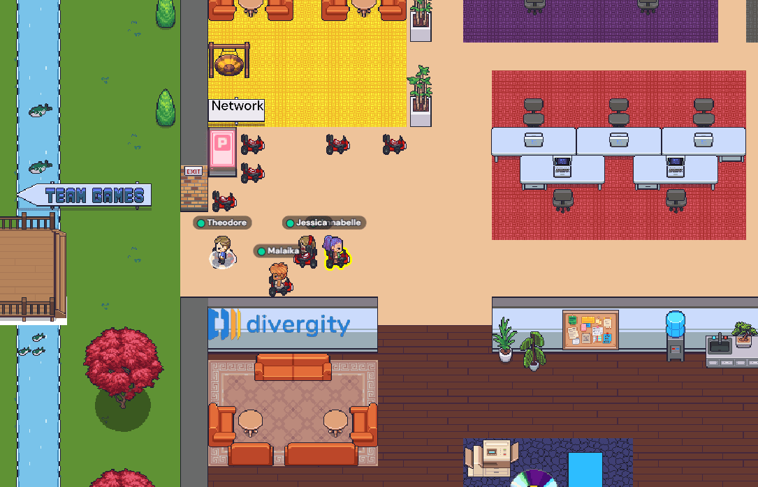 The Divergity Lab co-working space with members and avatars